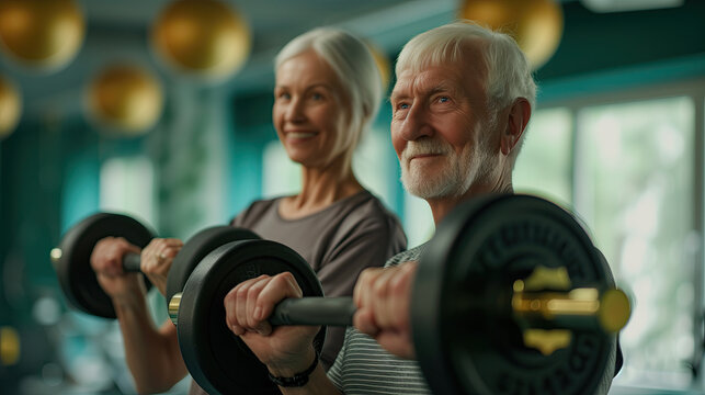 senior couple lifting weights