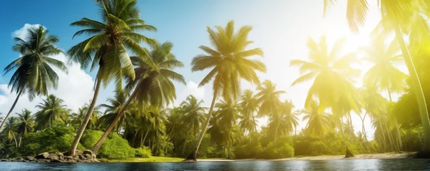 Gordijnen Banner of serene tropical beach setting, ideal for vacation backgrounds © Artem81