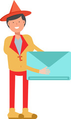 Party Man Character Holding Mail
