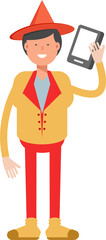 Party Man Character Talking on Smartphone
