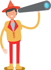 Party Man Character Using Binoculars
