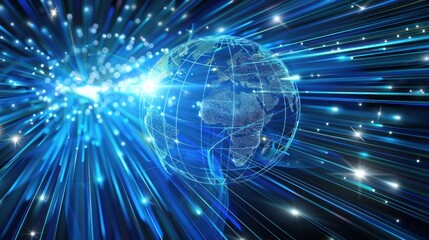 Obraz premium world high technology waves global information Animation on the internet