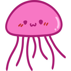 Isolated Cute pink jellyfish with a happy smile in transparent background. Adorable jelly fish cartoon.