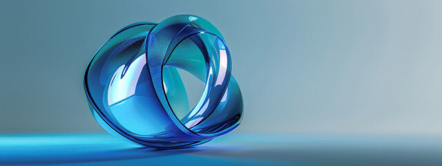 A blue and clear glass sculpture with a circular shape