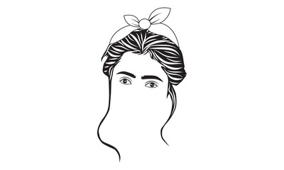 Messy bun hairstyles, Simple black silhouette graphic. Cartoon style. Vector illustration on white isolated