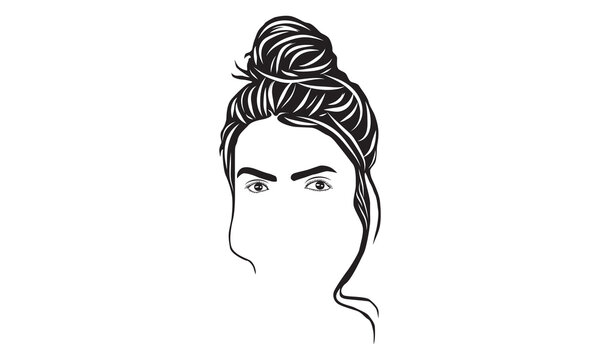 Messy bun hairstyles, vector woman silhouette. Beautiful girl drawing illustration.
