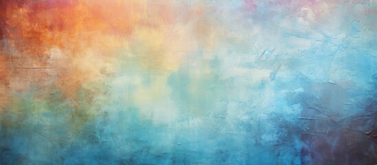 This painting features a vibrant blend of blue, orange, and yellow colors in a grungy abstract style. The colors intertwine in a dynamic and bold manner, creating a visually striking composition. - obrazy, fototapety, plakaty