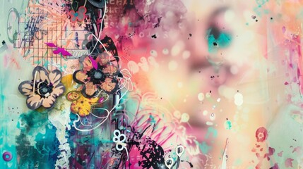 Digital Illustrated Mixed Media Background with Bokeh Effect