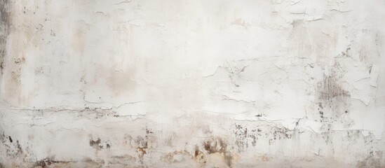 A black and white photo of a weathered wall with a worn texture, displaying cracks and stains. The...