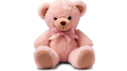 Teddy bear with pink bow isolated on white background, soft toy