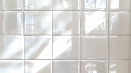 Bright White Ceramic Tiles Texture with Glossy Finish and Sunlight Reflection