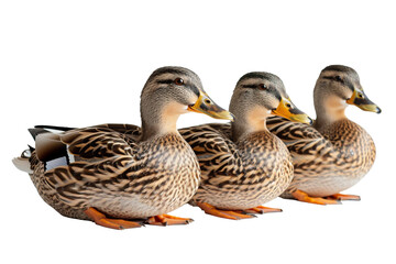 Ducks are swimming on a plain white background. PNG file