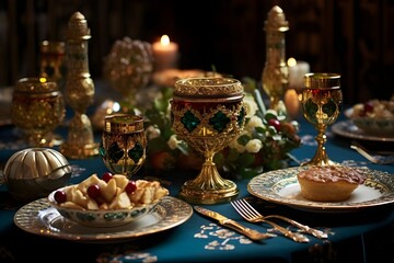 Naklejka premium Medieval Banquet Feasting in Royal Style with Ornate