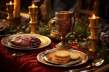Fototapeta premium Medieval Banquet Feasting in Royal Style with Ornate