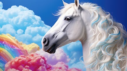 white horse in the wind - obrazy, fototapety, plakaty