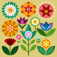 a set of flat flower illustrations for different designs
