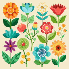 a set of flat flower illustrations for different designs