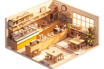 Coffee shop interior perspective illustration
