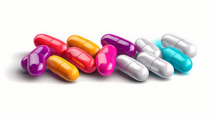 Colorful pills isolated on a white background. 3d render.