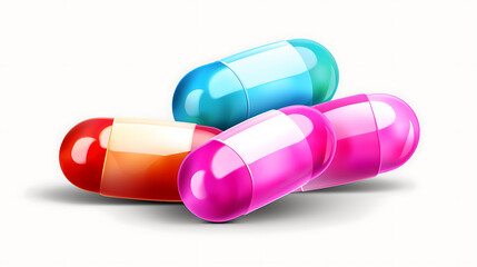 Multicolored capsules isolated on white background. 3D illustration.