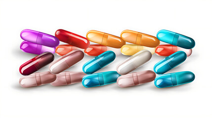 Colorful pills on a white background. 3d rendering image.
