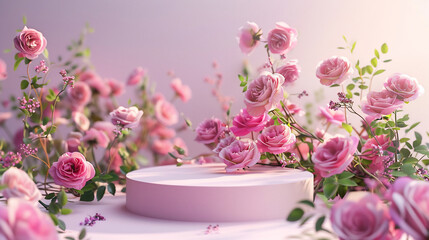 Podium background flower rose product pink Garden rose floral background