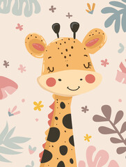 Fototapeta premium Cute Pink Giraffe Cartoon Illustration, Svg Eps Vector File