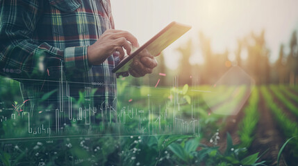 person using a digital tablet in field