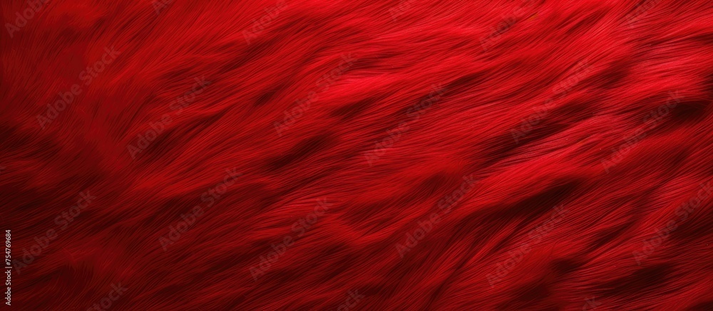 Poster this image features a vibrant red background covered in plush fur, creating a luxurious and lavish a