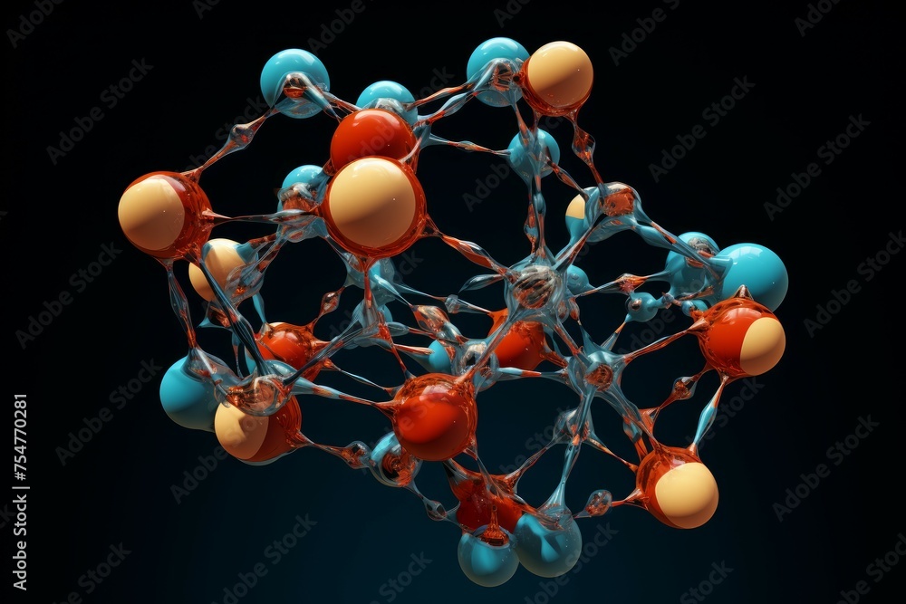 Poster microscopic molecular structure cell. formula atom tech. generate ai
