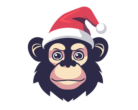 Black Monkey in Santa Hat Vector Illustration, Perfect for holiday-themed designs, greeting cards, , Svg Eps Vector File