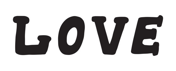 Vector inscription love in vector style. Valentine's day element in flat style. Lettering illustration on isolated background