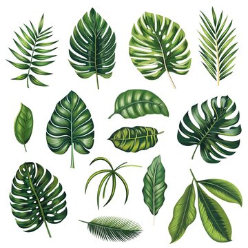 Assortment of Detailed Tropical Leaves Illustrations for High-Quality Printing and Web Design