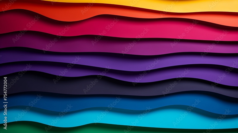 Poster Rainbow-colored strip waves adorn a black background, providing an abstract horizontal texture that captivates the eye.