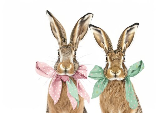 An illustration of two adorable fashionable rabbits. 
