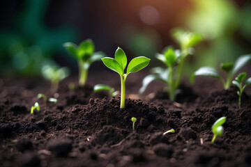 Green sprouts in dark soil against a blurred background symbolizing the concept of growth and potential generative AI