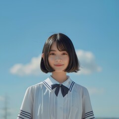 10代の制服を着た美しい女性