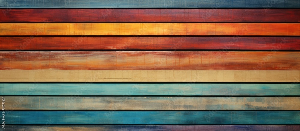 Poster this close-up view showcases a vibrant and colorful abstract painting with horizontal stripes of dif