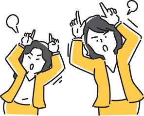 怒るポーズをとる女性二人