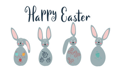 Happy easter day. Bunny and eggs vector illustration. Holiday Poster