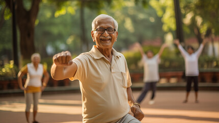 senior man stretching in park