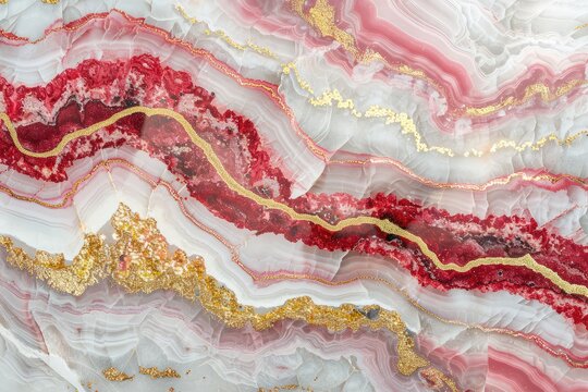 Pink wavy marble with red veins and.