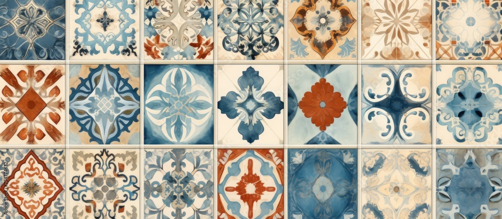 Poster a collection of various ceramic wall tiles, each displaying a unique color and design. the tiles sho