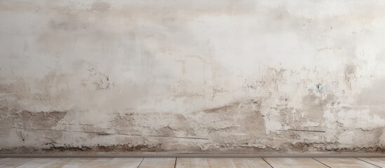 A black and white photo capturing an empty room with a white cement wall featuring a textured...