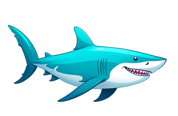 Fototapeta premium Illustration of cute shark face smiling on white background, clipart