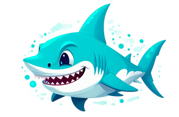 Illustration of cute shark face smiling on white background, clipart