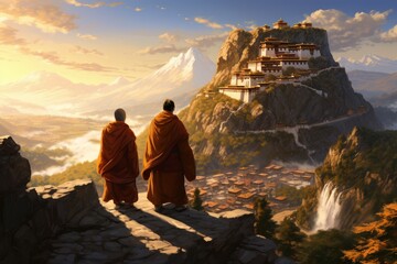 Secluded Monks monastery. Thai culture local. Generate Ai