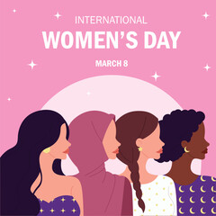 Fototapeta na wymiar Women's day international celebration. Vector illustration. Isolated on pink creative background
