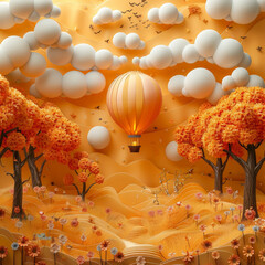 Orange Warm Scene with Balloons of Cheerful Colors