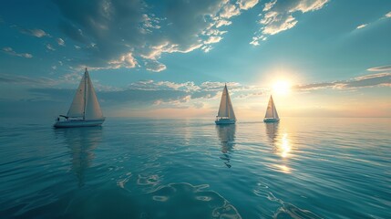 Group of Sailboats Floating on Large Body of Water